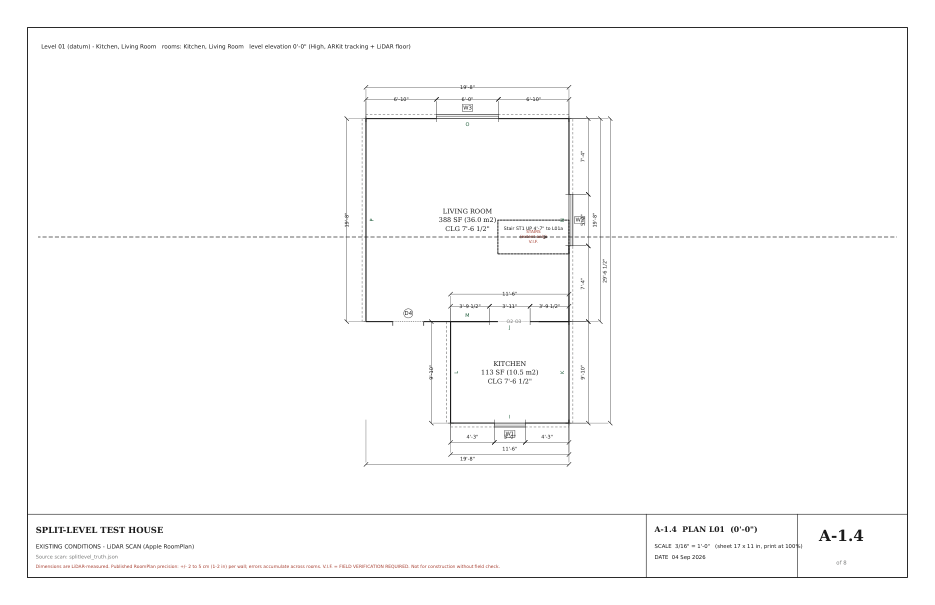 A dimensioned existing floor plan sheet